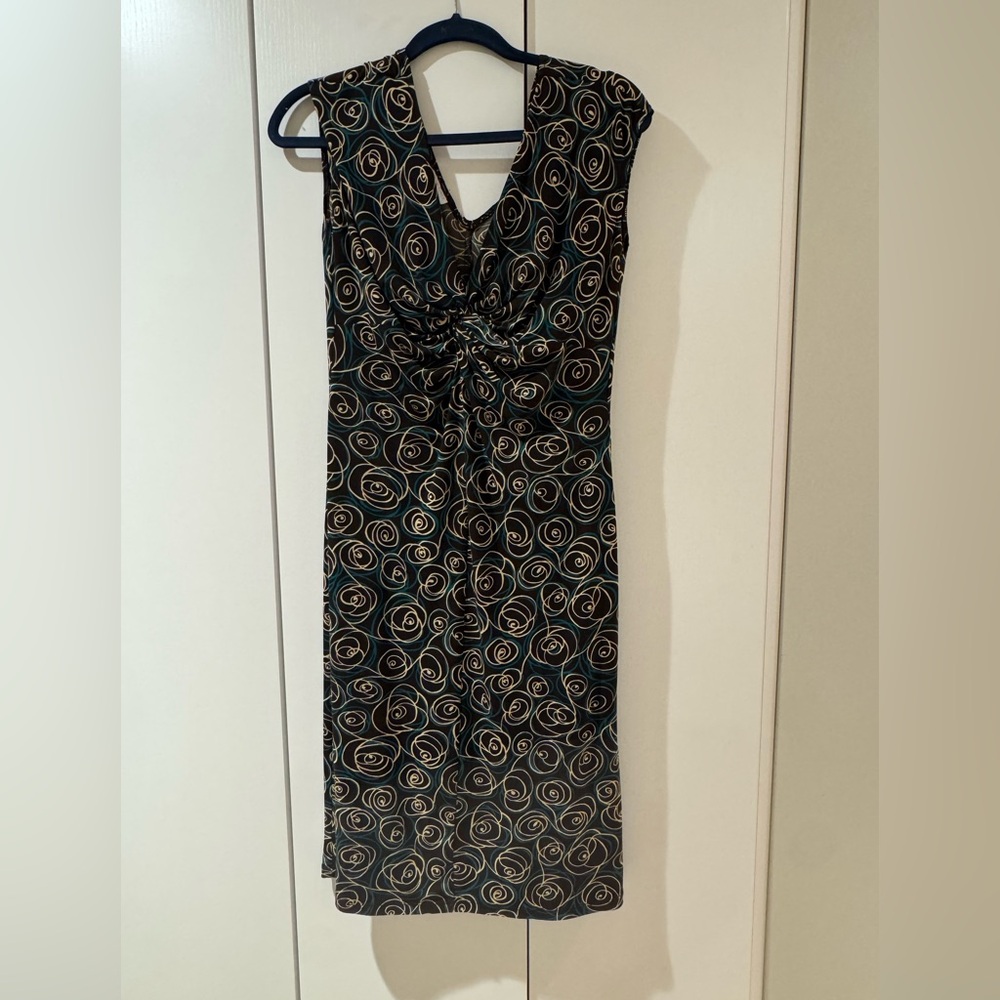 Fun comfy brown and gold swirl dress